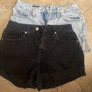 Black and light washed jean shorts